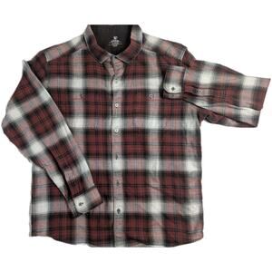 Kuhl Shirt The Law Brown Red Flannel Metal Buttons Ombre Plaid Mens XL FLAW